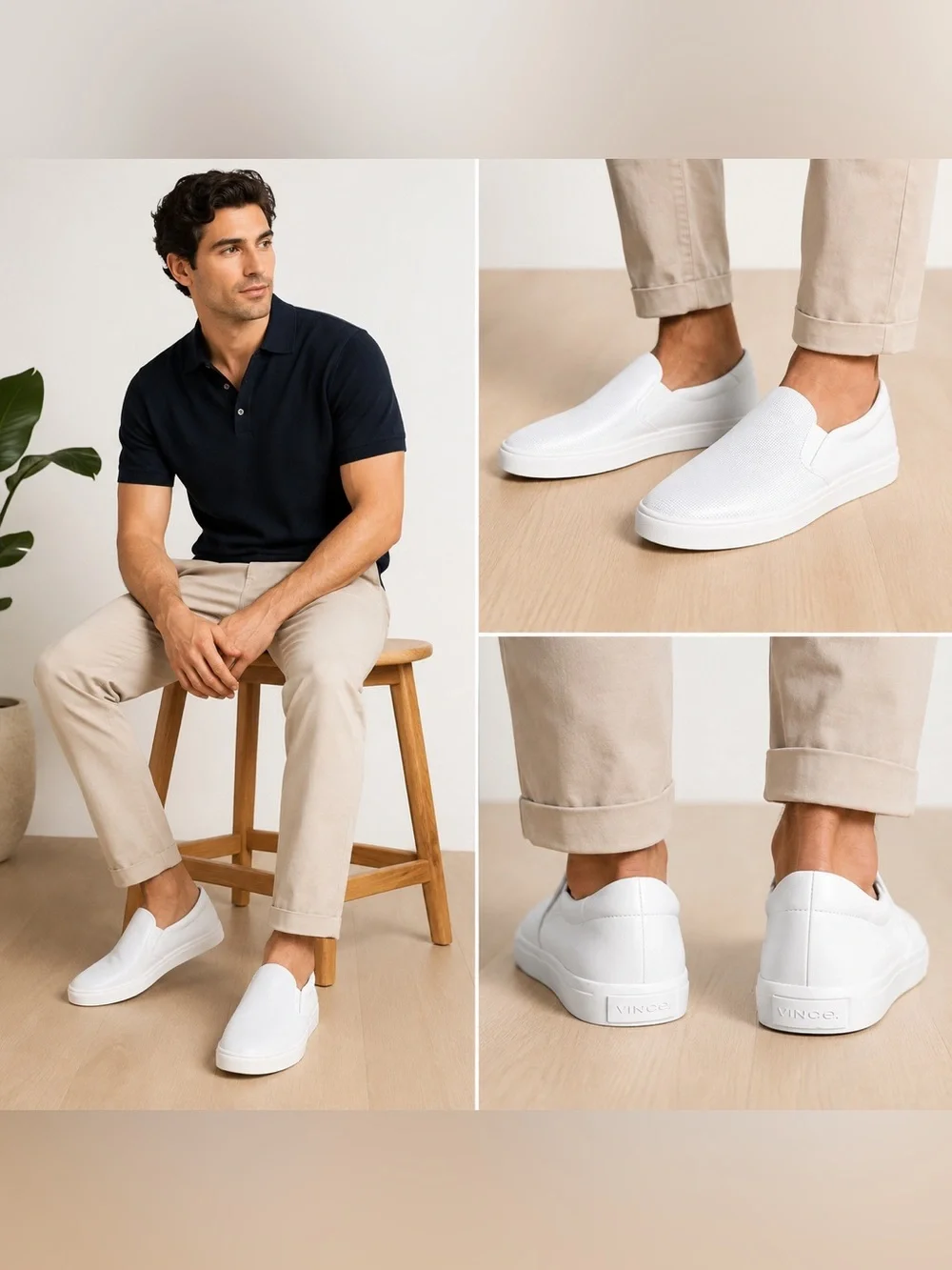 Vince White Leather Slip-On Sneakers Men’s Size 11M Textured Casual Shoes NWOT